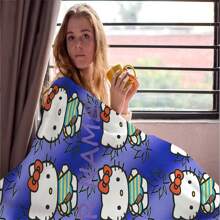 Sanrio Hello Kitty 毯子 - 柔软保暖，羊毛材质，可定制姓名和绿色叶子图案，适合所有季节，可机洗，1 件装。 - 紅色 - 查看 5