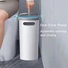 Multifunctional Large Capacity Trash Can With Lid - Stylish Push-Open Design, Suitable For Bathroom, Kitchen And Bedroom, Bathroom Trash Can - 1-white - View 5