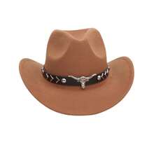 1pc A Unisex Classic Western Cowboy Hat With A Silver Bull Shape Trim For Casual Everyday Wear, Western Cowboy Party, Bar Cowboy - Arrow Black Leather Hat - View 6