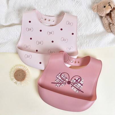 2 件/1 件婴儿硅胶围兜 - 防漏、防污、柔软、可调节、可煮沸、便携、带蝴蝶结和圆点图案，适合婴儿日常使用和外出