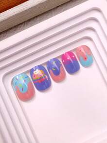 NAIO 24 قطعة أظافر مصقولة للأطفال، 1 عبوة أظافر صناعية متعددة الألوان للأطفال، بتصميمات الدونات والكعك، أظافر كاملة الغطاء بأطراف صغيرة مسبقة الصمغ كهدايا للبنات في أعياد الميلاد والحفلات والتجميل