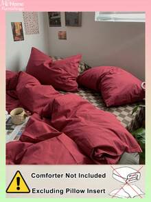 3 件套酒红色超柔软床上用品套装，适合男孩女孩学生宿舍，1 个羽绒被套，2 个枕套，无填充，可机洗 - 酒紅色 - 查看 4