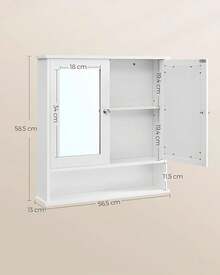 VASAGLE Armario de Baño, Armario de Pared, 15 x 65 x 75, Puerta con Doble Espejo, Estantes de Altura Ajustable, Blanco MLHC012W01 - Blanco - Ver 7