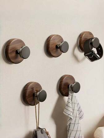粘性木质墙壁衣帽钩，1/3/6 个装农舍装饰性天然胡桃木毛巾钩，用于悬挂帽子、毛巾、浴袍、衣服、钥匙、包包、夹克（无螺丝）