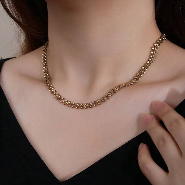 1 Peça Colar Gargantilha de Folha de Ouro em Aço Inoxidável para Mulheres, Uso Diário