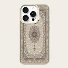 1 pieza Funda de teléfono con patrón floral blanco retro de material TPU compatible con iPhone/teléfonos, resistente al agua, a los golpes, a las caídas y a los arañazos