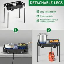 2 Burner Propane Gas Stove For Outdoor Cooking, 150,000 BTU Camping Cooker With Removable Legs, Temperature Control Knobs For Backyard Cooking, BBQ, Baking And Frying - màu đen - Xem 7