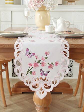 1 stuk tafelloper van 100% polyester met delicate borduursels en uitsparingen, geschikt voor tuintafels, keukentafels, tafelrokken, kamerdecoratie, roze, diverse maten beschikbaar, woondecoratie, feestdecoratie, nieuwjaar, Valentijnsdag, vriendenbijeenkomsten, cadeaus, binnen- en buitenmeubels, feest, bruiloft