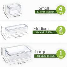 7Pcs Fridge Organizers And Storage - Clear Refrigerator Organizer Bins With Lid, 3 Size Stackable Fridge Organization, Fruit Container For Refrigerator, Keep Egg Grape Tomatoes Etc Fresh - 7 món đồ lưu trữ thực phẩm - Xem 2