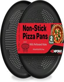 Emporio Kitchen Pizza Baking Pan - 1575-Inch Round Perforated Carbon Steel Tray With Non-Stick Coating, Dishwasher Safe, Oven Safe (Up To 450° F), Airflow Design, PFOA, PFOS, PTFE Free, Gray