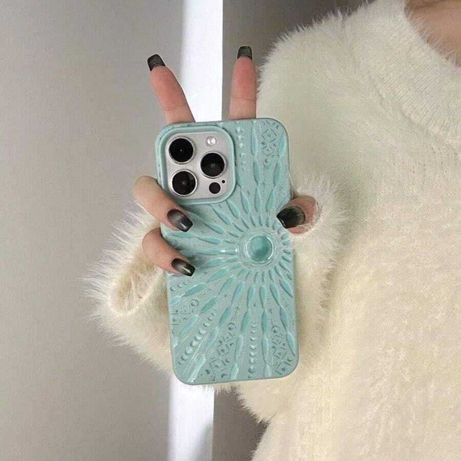 Creative Cute Sun Pattern Phone Case Compatible With IPhone 16 15 14 13 12 11 Pro Plus X XS Max Cellphone Soft Silicone Protective Cover - 薄荷藍 - 查看 1