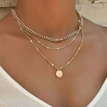 1 Set Vintage-Style Layered Round Pendant Necklace, Classic & Versatile