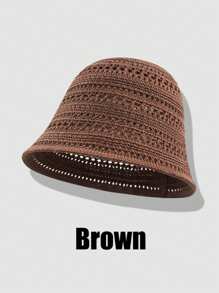 1pc Women Solid Color Knitted Hollow Out Bucket Hat, Simple Fashion Versatile Summer Breathable Sun-Shading Cap, Face Slimming Bucket Hat