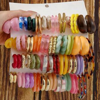 1 par/10 par/40 par nya tvåfärgade akrylhartsacetat minimalistiska moderiktiga C-formade örhängen