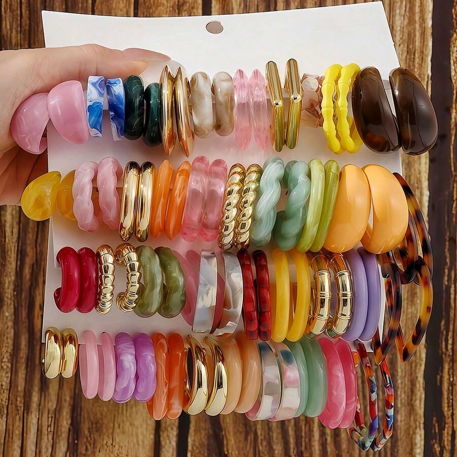 1 Pair/10 Pairs/40 Pairs New Dual-Color Acrylic Resin Acetate Minimalist Fashion C-Shape Hoop Earrings Set