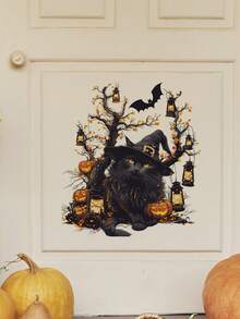 1 件万圣节黑猫墙贴、万圣节南瓜卧室贴、节日厨房贴、神秘风格万圣节客厅贴、万圣节氛围浴室贴、易于移除创意家居装饰