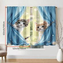 2 件可爱小猫窗帘 - 俏皮猫咪设计，蓝色窗帘和闪烁灯光，耐用涤纶面料，半透明，适用于客厅或卧室装饰（不含杆），卧室窗帘 | 猫咪主题装饰 | 杆袋风格，客厅窗帘 - 彩色 - 查看 18