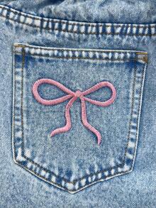 Mobula Sound#Versatile Fashion Casual Elegant Cute Pants For Spring/Summer, Suitable For Holiday, Daily, Birthday, Party, Formal Evening, Back To School, Singles Party, Travel, Stage And Concert, Tea Party, Airport, Made Of Denim, With Embroidery And Bow Design