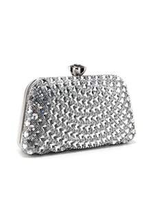 Women's Evening Clutch Bag With Crystal Stones, Suitable For Weddings, Parties, Galas, Birthday Gifts, Fits Smartphone And Cosmetics, Large Capacity - Silver - View 3