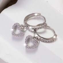 2pcs Vintage Heart Zirconia 16K Gold Hoop Earrings, Minimalist Sexy Style Pendant