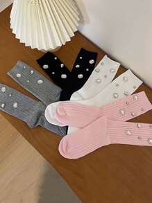 1/2/3/4 Pairs Glitter Decorated Ribbed Socks, Cute & Comfortable Mid-Calf Socks, Suitable For Women's Carnival Stockings And Knitwear/Women's Knee-High Socks, Sparkling Small Gift For Christmas, Family Surprise Gift For New Year, Essential For Girlfriend On Valentine's Day