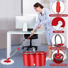 Spin Mop And Bucket Set, 360° Spin Mop And Bucket With Wringer Set And 3 Microfiber Mop Refills, Stainless Steel 61" Extended Handle Spinning Mop Bucket System For Floor Cleaning - Red - View 8