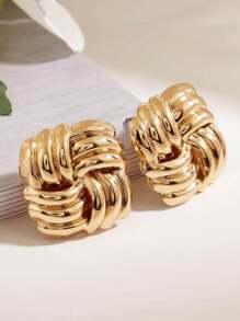 1 对哥特朋克风格夸张方形纹理简约镂空花朵金属耳环，适合女性、时尚派对/节日珠宝、母亲节礼物