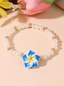 1 Peça Pulseira de Conta de Plumeria de Argila Macia, Adequada para Viagem, Feriado, Vestimenta Diária