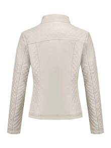 Veste de moto multifonctionnelle à la mode en cuir PU pour femmes Risissida - idéale pour le streetwear automne/hiver - Beige - Voir 5