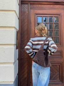 Senya 秋冬新款 V 领复古条纹撞色长袖前开襟针织开衫，女士时尚宽松毕业季开衫 - 彩色 - 查看 5