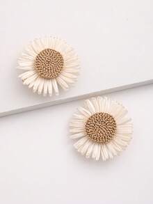 2 件藤编向日葵装饰沙滩帽，3D 花卉装饰太阳帽配件，爪夹，发夹，发夹，发夹，学校用品 - 彩色 - 查看 2