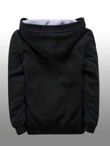 Men's Winter Fleece Hoodie; Warm Sweatshirt; Solid Color Jacket; Men's Hooded Sweatshirt - 黑色 - 查看 2