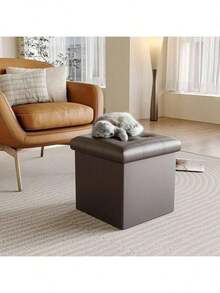 Free Shipping15 Inches Storage Ottoman Cube Set Of 2, Foldable Storage Boxes Footrest Step Stool, Padded Seat For Dorm Ving Room, Support 300lbs, Ne Fabric Grey Dgds - Brown - View 2