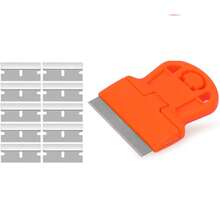 塑料/金属刀片双头刮刀，刮铲 - 带金属和塑料刀片的塑料刮刀工具，乙烯基、油漆、贴纸去除工具，用于清洁汽车、窗户、玻璃、木材、厨房用具，无划痕 - 橘色 - 查看 12