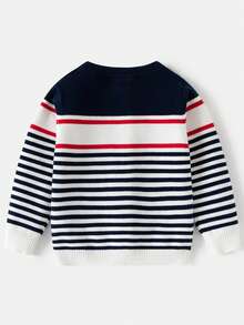 Young Boy Pullover Sweater, New Autumn/Winter Striped Korean Style Base Layer - Navy Blue - View 2