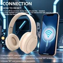 新款無線耳罩式耳機，可伸縮頭帶，全耳罩式設計，高清通話，摺疊耳罩，高保真音效，額外低音，長電池續航力，商務/通用兼容，實惠禮品 - 米色 - 查看 6