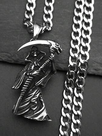Collar de la Santa Muerte, Segadora Sagrada, para hombres, de acero inoxidable color plata, joyería de regalo