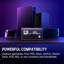 视频采集卡，音频视频采集卡，USB 3.0 采集卡 4K 高清环出，1080P 60FPS/2K 30FPS 视频游戏采集，适用于 Switch/相机/PC/OBS 流媒体播放（黑色） - 黑色 - 查看 4