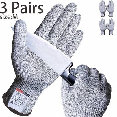 3 Pairs Of Cut-Resistant Gloves, Cut-Resistant And Puncture-Resistant 5-Level Kitchen Protection, Upgraded Safety Cut-Resistant Gloves, Suitable For Meat Cutting, Wood Carving, Chef Oyster Shucking Mandoline Knife Butcher Cutting Meat