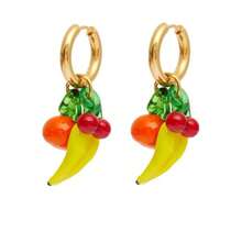 1对手工时尚夏季水果蔬菜设计玻璃耳环，灵感来自博主风格，欧美时尚珠宝