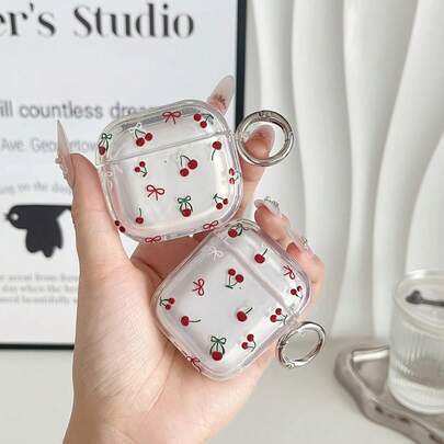 樱桃图案保护套，兼容苹果蓝牙耳机，防刮防摔，适用于苹果蓝牙耳机。