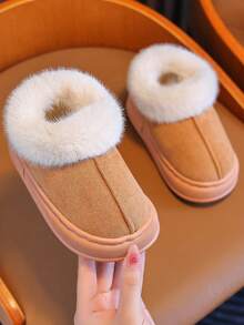 Children's Slippers With Heels In Autumn And Winter 2025 New Small, Medium And Large Boys And Girls Children's Indoor Home Plush Fur Slippers Soft Sole Casual Simple - Lạc đà - Xem 2