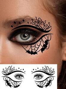 10Pcs Eye Tattoo Stickers, Halloween Series, Black Bat Spider Web Black Cat Halloween Element Designs, Waterproof Realistic Temporary Face And Eyelid Makeup Tattoos, Suitable For Parties - Multicolor - View 5