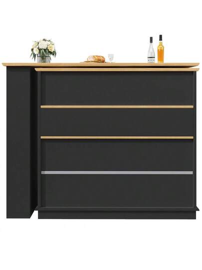 Sairedel Extendable Bar Tafel Storage Space (125 181*39*104.5cm), 360° Rotatable Dining Table, Moderne Movable High Kitchen Isl Bistro Sideboard Cabinet Shelves Glass, Zwart view 11