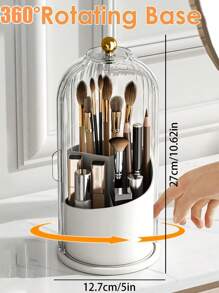 1 pezzo, portapennelli per trucco rotante a 360°, con coperchio trasparente, organizer per pennelli da scrivania, porta pennelli da trucco da scrivania, supporto per esposizione di cosmetici, tubo di stoccaggio per trucco scomparto abile, porta pennelli e rossetti