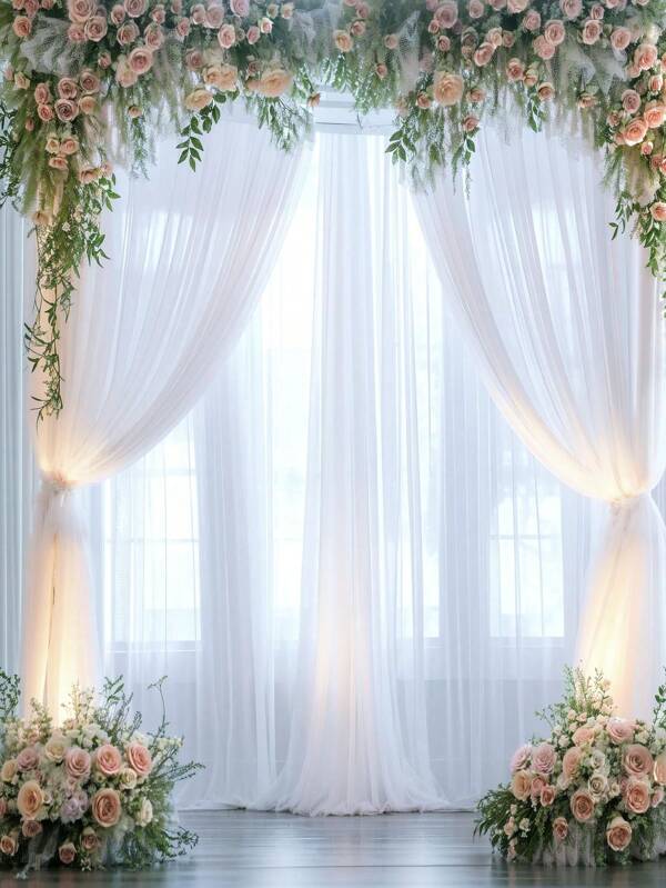 1 pièce - 2025 Décorations de mariage Rideau de fond en tulle blanc pour fêtes, mariages, rideaux de fond transparents pour baby shower, anniversaire, Noël, photographie, fête d'anniversaire, décorations de plafond 300 cm * 75 cm