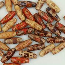 100pcs/Bag Mixed Color Pattern Vintage Bag Flower Printed Bead Jewelry Accessories Multi-Specification Printed Flower Wood Bead Pattern Painted Loose Beads, Diy Beaded Necklace Jewelry Decoration With Accessories - Wooden Beads - View 7