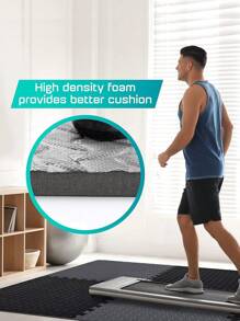 16片装健身器材泡沫垫 - 非防水EVA泡沫材质，适用于健身房和家庭锻炼，耐用彩色拼图垫（黑/灰），可降低噪音并确保训练安全，健身配件