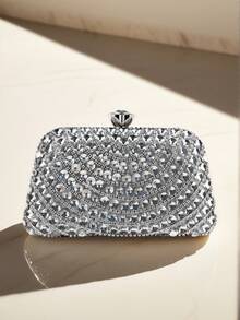 Women's Evening Clutch Bag With Crystal Stones, Suitable For Weddings, Parties, Galas, Birthday Gifts, Fits Smartphone And Cosmetics, Large Capacity - Silver - View 1