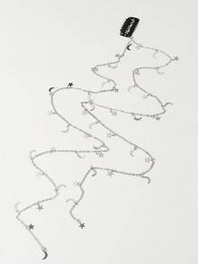 1件装女士星月流苏发夹链头饰发饰，头饰珠宝，发藤链，发饰，学生用品，Y2K风格配饰，婚礼，准新娘 - 銀色 - 查看 3